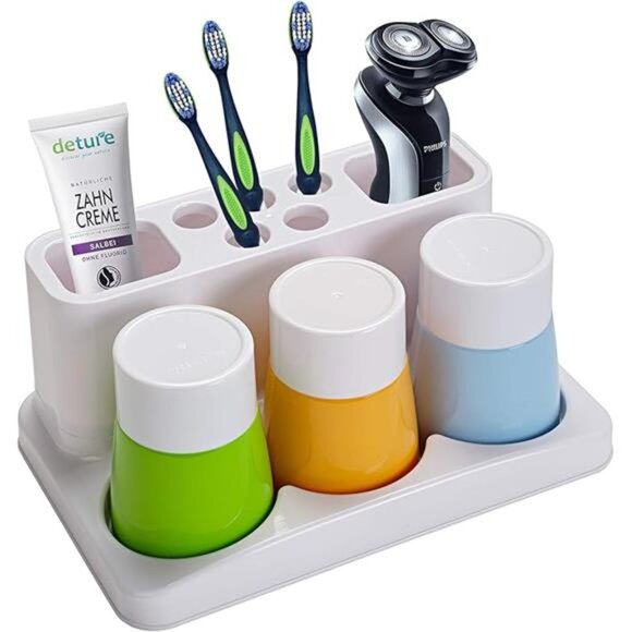 Kids Toothbrush Holder Bathroom Organizer Family Set Rinse Cups Storage - Picture 8 of 8